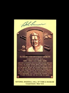 Bob Lemon handsignierte Gold Hall Of Fame Plakette Postkarte Autogramm - Bild 1 von 2