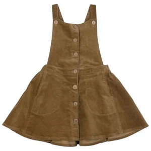 Paper Wings Girls 10 Tan Beige Corduroy Ruffle Back Overall Front Pinafore Dress - Picture 1 of 6