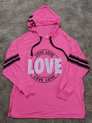 Sudadera con capucha Bobbie Brooks para mujer talla 2X rosa Love con cordón Foto 1 de 4