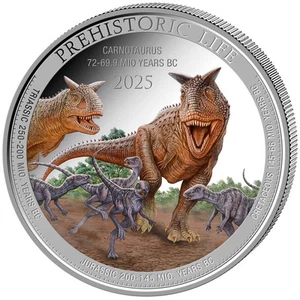 Vida Prehistórica II. Carnotaurus 4.color 1 oz 999 plata Congo 20 francos 2025 ST - Imagen 1 de 7