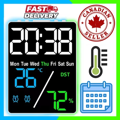 Digital Alarm Clock Humidity Display USB Charging Adjustable Brightness 12/24H - Image 1 of 4