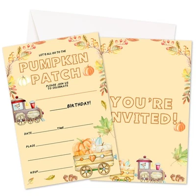 20 invitaciones de fiesta de cumpleaños con parche de calabaza con sobres para niñas niños Foto 1 de 4