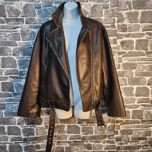 Rita Ora For Primark Kunstleder braune Bikerjacke Small 10/12 - Bild 1 von 17