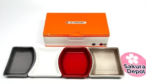 Le Creuset Mini Sauce Plate Set of 4 Cherry Red Nutmeg White Flint Stoneware New - Picture 1 of 17