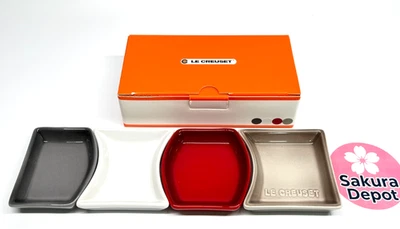 Le Creuset Mini Sauce Plate Set of 4 Cherry Red Nutmeg White Flint Stoneware New - Image 1 of 4