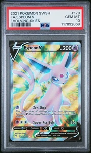 PSA 10 GEM MINT Espeon V Full Art 179/203 Pokemon Evolving Skies - Picture 1 of 1