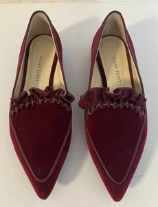 Scarpe da fumo Sarah Flint taglia 37,5 It/7 US Red Velvet ballerine ottime condizioni - Foto 1 di 8