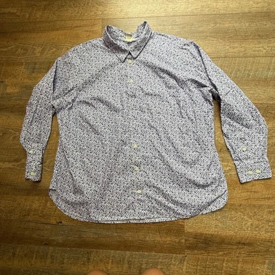 Camisa feminina Duluth Trading Co com botões 1X branca roxa floral manga longa - Imagem 1 de 4