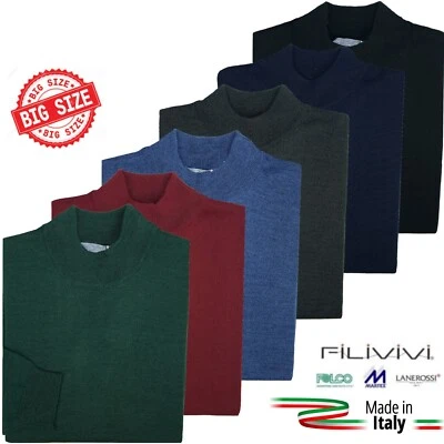 MADE IN ITALY Maglione Uomo a Lupetto Collo Alto Tinta Unita Taglie Forti 3XL 4XL 5XL 6X 7X 8X