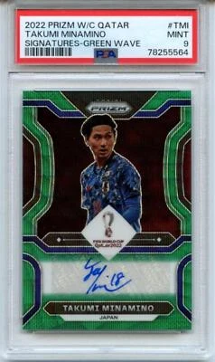 2022 Prizm World Cup Qatar Takumi Minamino Signatures -Green Wave # S-TMI PSA 9 - Image 1 of 2
