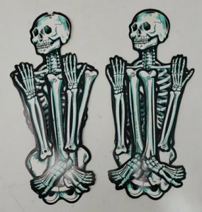 Pair Vintage Beistle Die-Cut Jointed Skeleton Halloween Cut Out 22” - Picture 1 of 14