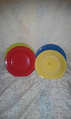 FIESTAWARE 4 DINNER PLATES set lot lemongrass scarlet lapis sunflower FIESTA WARE 10.5" NEW