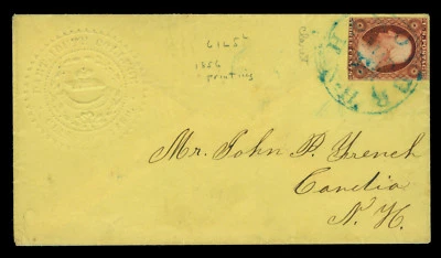 US 1860 Washington 3c on ADVERTISING cvr to NY - DARTMOUTH COLLEGE class of 1860 - Image 1 of 2