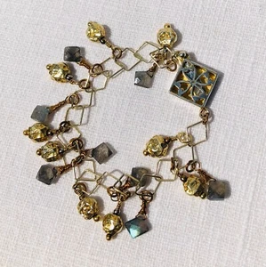Bracelet Vermeil chain & nuggets. Catoyant Labradorite dangles 7-1/4” - Picture 1 of 3