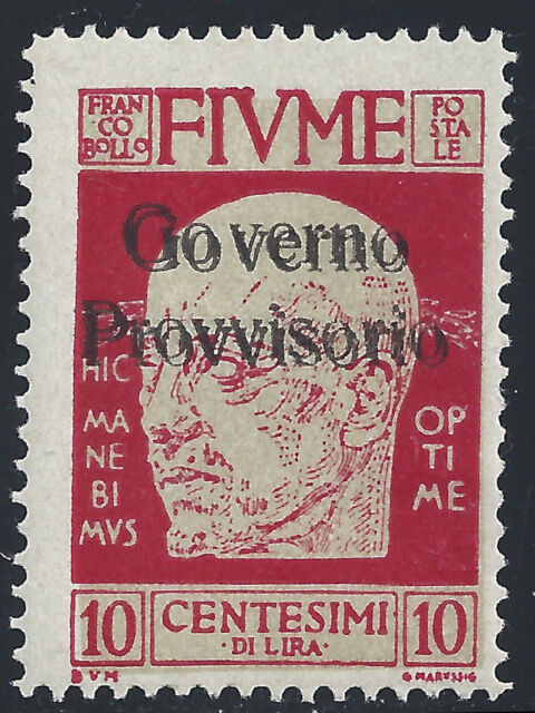 1921 Fiume, nÂ° 176c 10 centimes. carmin MLH/* DOUBLE SURIMPRESSION