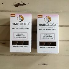 2 Hairology Natural Keratin Hair Thickening Fibers Medium to Dark Brown 5.3g X2
