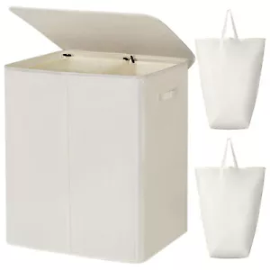 WOWLIVE 154L Double Laundry Hamper with Lid & Removable Bags, Beige (Open Box) - Picture 1 of 9