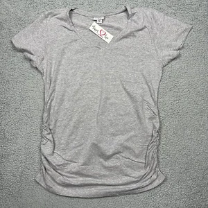 Times Two Maternity Shirt Womens 2X Short Sleeve Tee Heather Gray Ruched Stretch - Picture 1 of 9