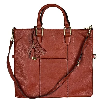 G.I.L.I. Bolsa de mão dobrável grande com alças e alça transversal couro marrom conhaque - Imagem 1 de 4