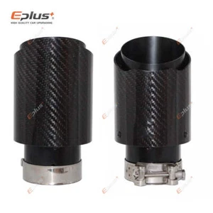 Glossy Carbon Exhaust Tip | Muffler Nozzle Stainless Straight Black Pipe - Picture 1 of 26