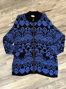 CJ Banks Cardigan Sweater Royal Blue Black Rhinestone zipper Plus Size 1X Nice - Picture 1 of 3