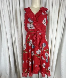 Abito donna D&N rosso floreale senza maniche avvolgente alto basso taglia 16 - Foto 1 di 7
