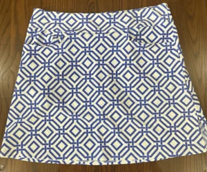 Jude Connally Blue White Geometric Print Sonia Skort Mini Skirt Shorts Pockets M - Picture 1 of 6