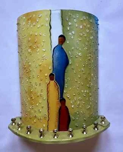 Rare Art Glass Sculptured Menorah Vibrant w/ Studded Texture Maybe VARDA - Picture 1 of 13