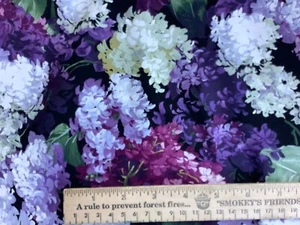 Lilacs by Michael Miller Florals on Black Cotton Fabric 1 yard - Picture 1 of 3