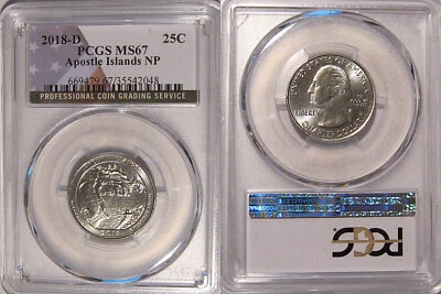 2018 D Apostle Islands NP Quarter 25c PCGS MS67 USA Flag - Image 1 of 2
