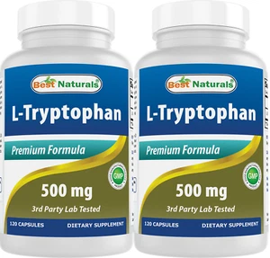 2 Pack Best Naturals L-Tryptophan 500 mg 120 Capsules - Picture 1 of 7