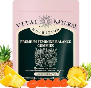 Vital Natural Premium Feminine Balance Gummies - Hawaiian Pineapple 60 Gummies - Picture 1 of 7