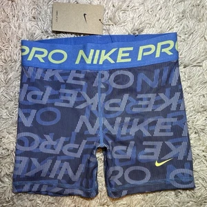 Nike Pro Shorts Girls Large Blue Beyond Logo Print Dri-FIT Active HF8862-489 NEW - Picture 1 of 7