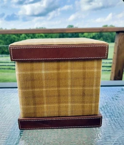 Stetson Western Leather Storage Box W Lid Plaid Fabric Covered 7 Inch Square - Picture 1 of 10