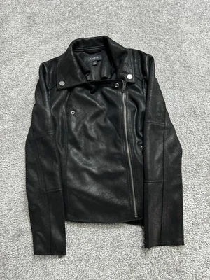 Evereve Marren Moto 夹克女式 XS 黑色人造皮革不对称拉链休闲 — 第 1/4 张图片