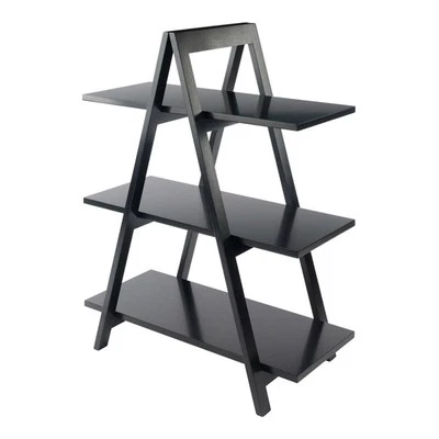Winsome Aaron 3-Tier A-Frame Contemporary Solid Wood Book Shelf in Black - Image 1 of 4