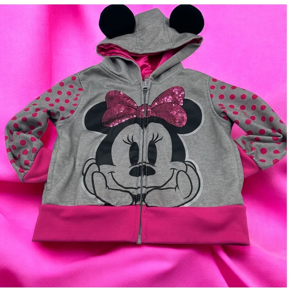 Disney Minnie Mouse Niñas Cremallera Sudadera con Capucha Chaqueta con Orejas Rosa Lunares Talla 3T Foto 1 de 4