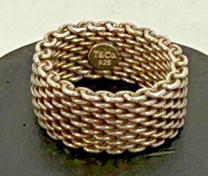 TIFFANY & CO. Sterling Silver Somerset Mesh Ring Signed Size 8 9.2 Grams - Picture 1 of 9