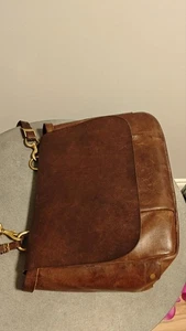 Polo Ralph Lauren Heavy Duty Thick Leather Brass Messenger Briefcase Bag Patina - Picture 1 of 6