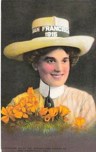 Sombrero de mujer postal flores amarillas San Francisco 1915 - Imagen 1 de 2