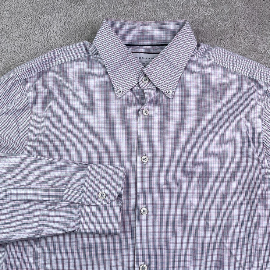 Camisa Charles Tyrwhitt Para Hombre 16.5-34 Azul Rojo Micro Cuadros Calce Extra Ajustado Sin Planchar Foto 1 de 4