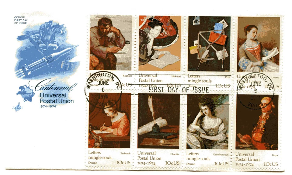 1530-37 UPU block of 8,  ArtCraft (blue), 7 x4 inch FDC - Image 1 of 1