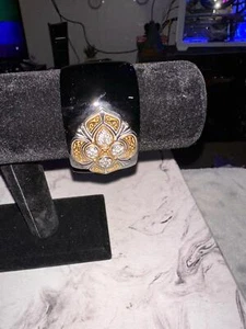 Stunning Black and Gold Floral Cuff Bracelet - Picture 1 of 2