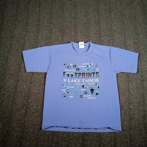 Prairie Mountain Shirt Youth 10 12 Blue Footprints Lake Tahoe Vintage USA Made - Picture 1 of 9