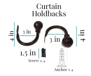 Curtain/Drapery Holdbacks Brushed Bronze W/ Screws-2 Pieces Wall Mount - Picture 1 of 9