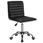 Mid Back Task Chair, Low Back Leather Swivel Office Chair, Vanity Chair for M...