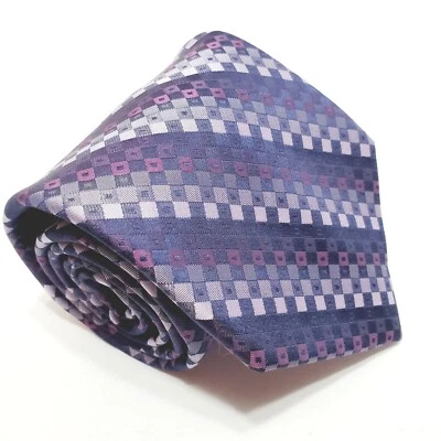 Perry Ellis Necktie Purple Geometric Silk Neck Tie Jacquard Fabric 59x3.75" - Image 1 of 4