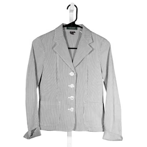 Ralph Lauren Womens Blazer Gray White Striped Stretch Career Work Jacket Size PP - Picture 1 of 9