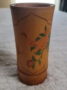 Vintage Chinese Bamboo Vase Brush Pot Hand Painted Ink Home Decor - Picture 1 of 6