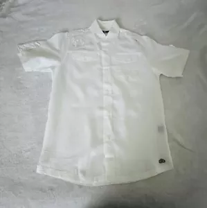 Konvict Akon White Linen Short Sleeve Buttonup Men’s Dress-shirt Blouse Large - Picture 1 of 5